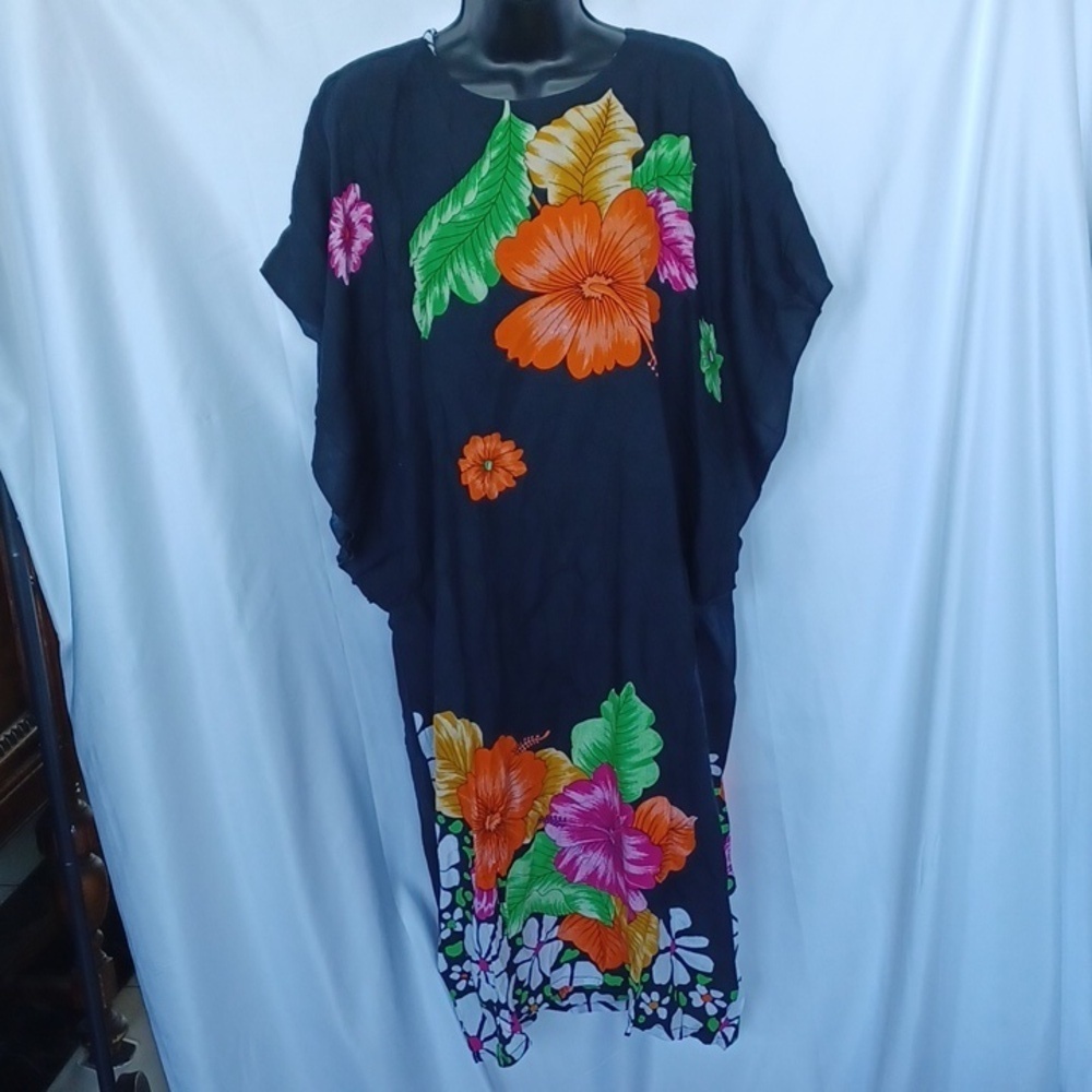 Elok Traditional Colorful flowers Batik Dolman Tunic Dress One Size Vintage
